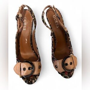 Guess Women's Floral Slingback Heels with Tan Accents